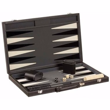 18"Black & White Vinyl Backgammon Set, Large Size