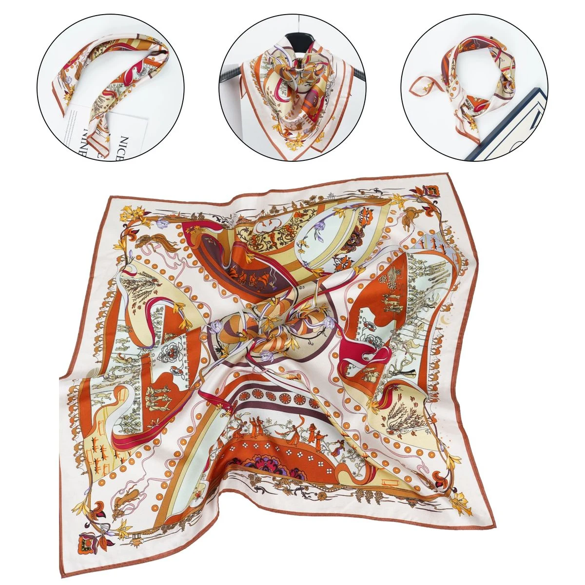 Square Satin Silk Like Scarf With Fashion Print 35 Inch 1