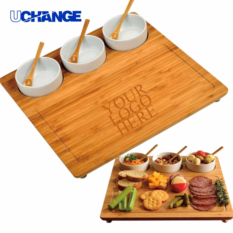 Bamboo Cutting Board Set with Ceramic Dish