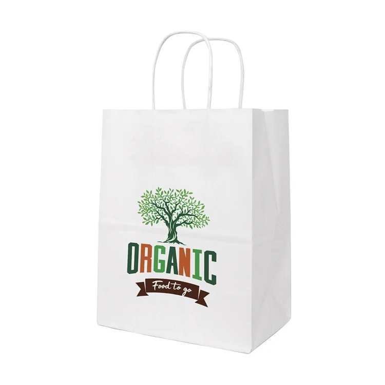 Full Color 1-Sided White Paper Handled Shopper Bag (8" x 10.25" x 4.25") 1