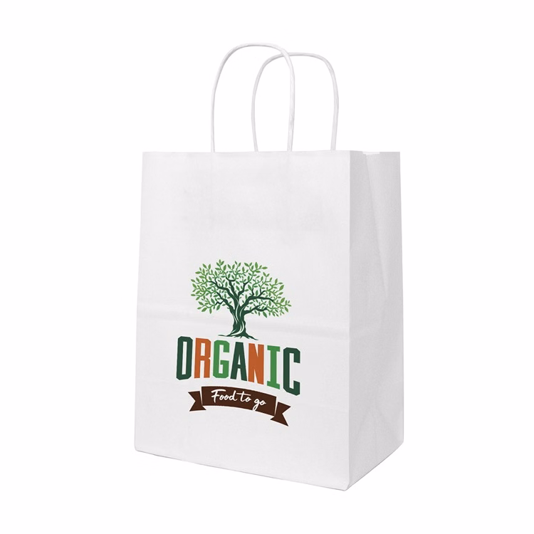 Full Color 1-Sided White Paper Handled Shopper Bag (8" x 10.25" x 4.25")