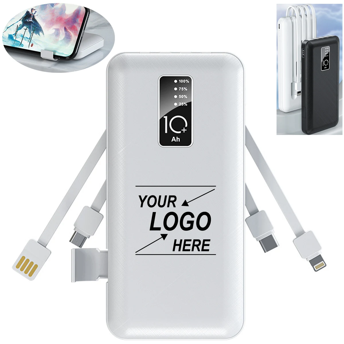 Portable 10000mAh Power Bank with LED Display and 4-in-1 Charging 1