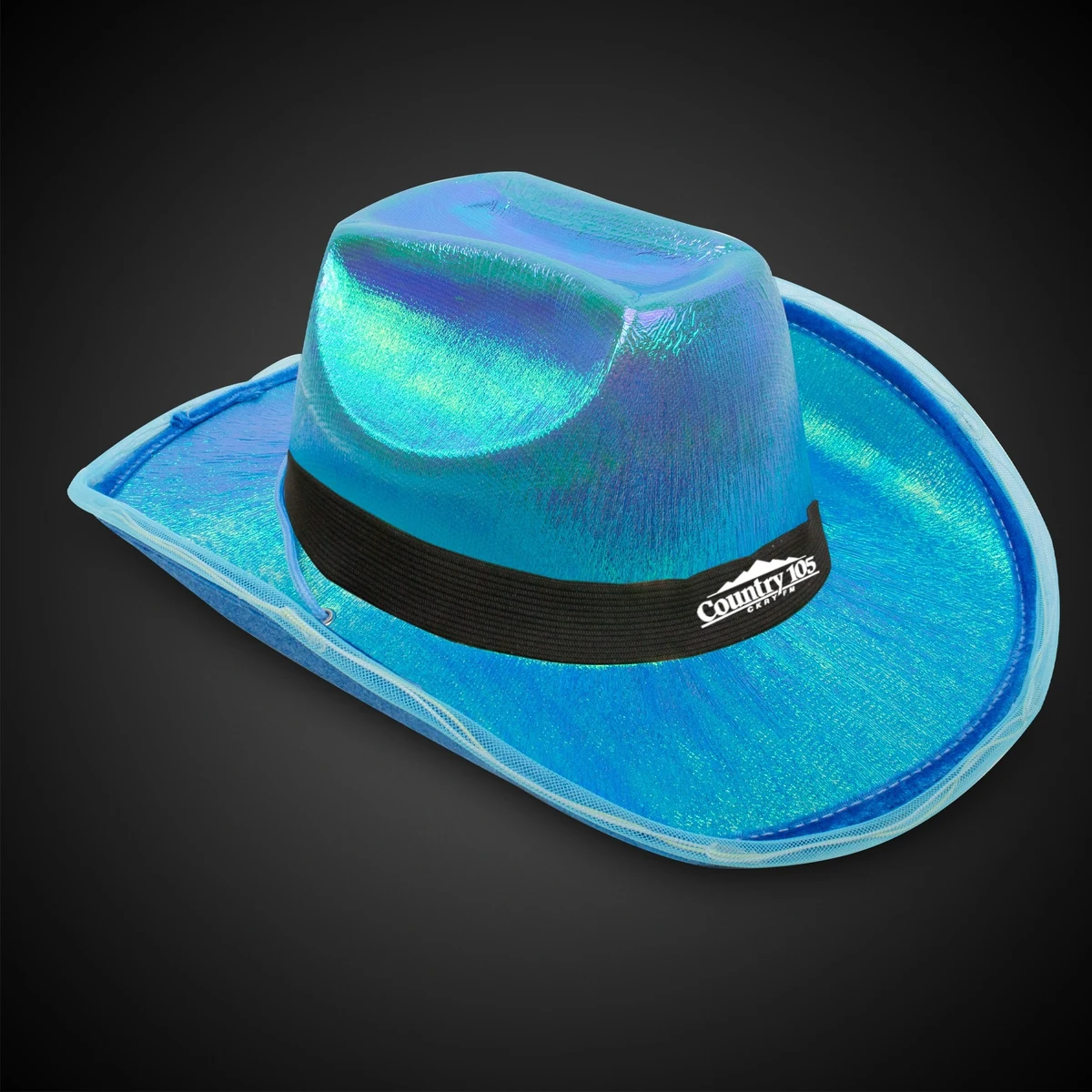 Blue Iridescent Light Up Cowboy Hat(Black Imprinted Band) 1