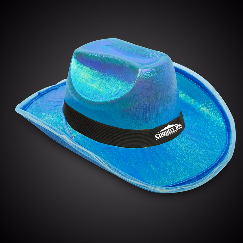 Blue Iridescent Light Up Cowboy Hat(Black Imprinted Band)