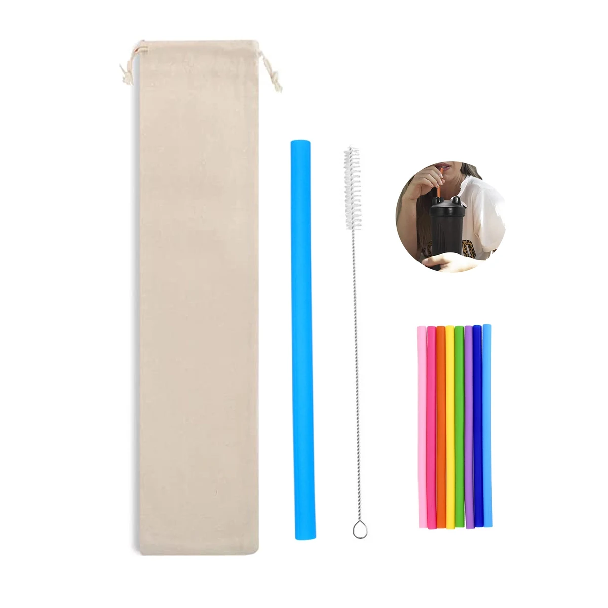 Silicone Straw Set with Bag 1