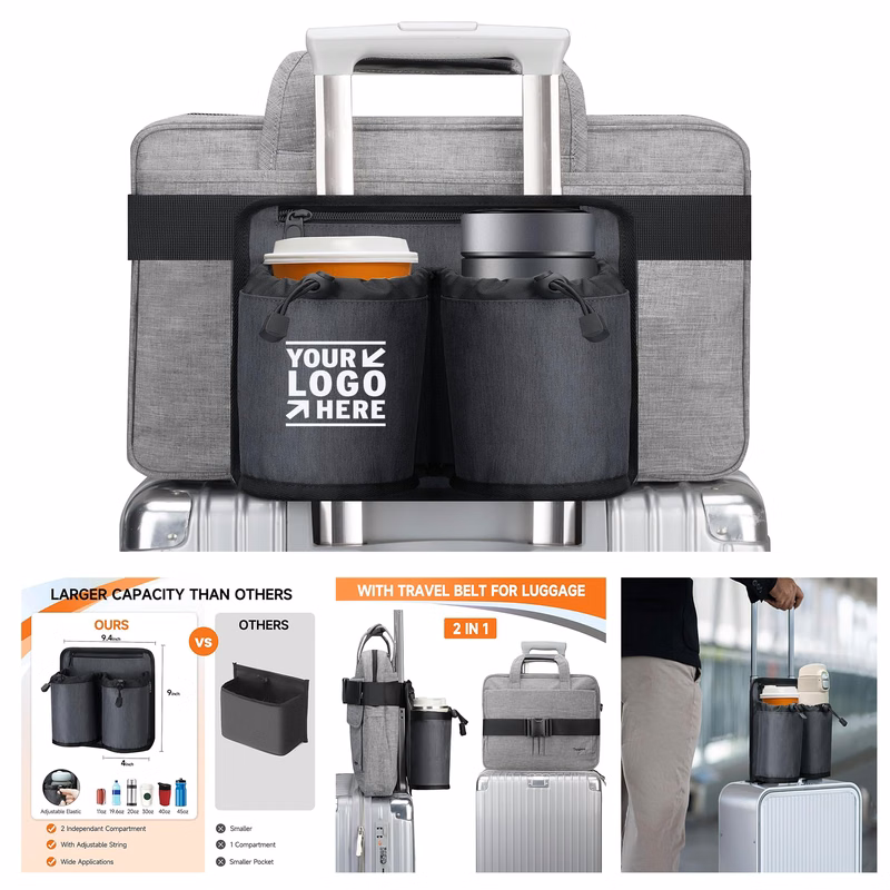 Large Capacity Travel Luggage Suitcase Cup Holder with Zipper Pocket 