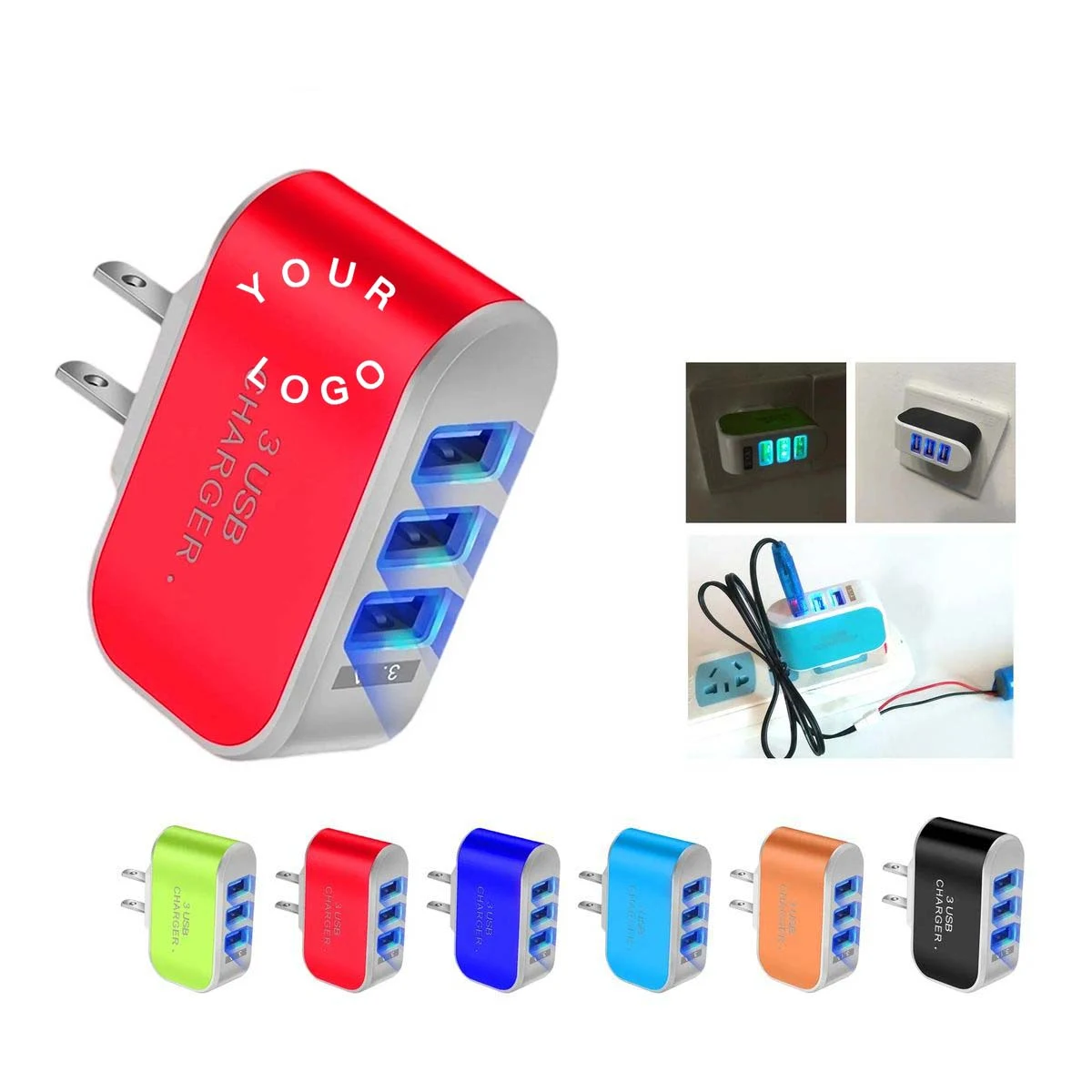 3 USB Port Charger Adapter with Colorful LED Design 1