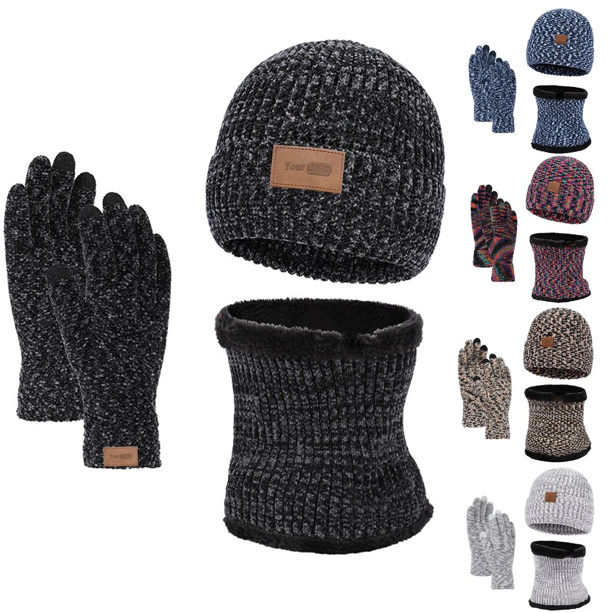 Winter Slouchy Beanie Knit Cap Touch Screen Gloves Scarves 1