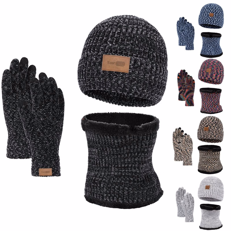 Winter Slouchy Beanie Knit Cap Touch Screen Gloves Scarves