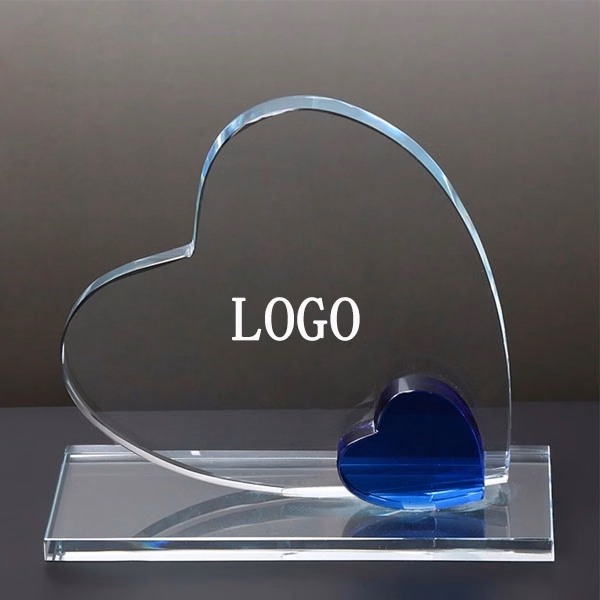 Clear Heart shaped Crystal Award Trophy