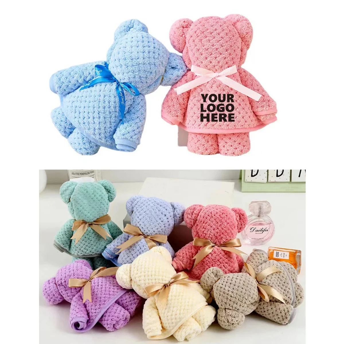 14"x30" Coral Fleece Towel Bear Shape Packed 1