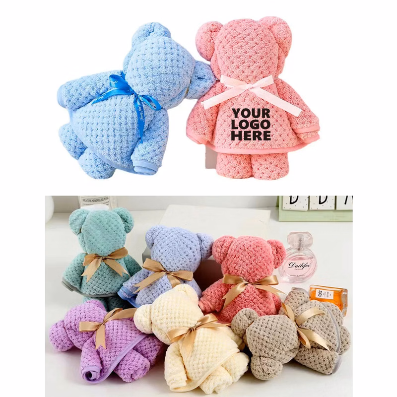 14"x30" Coral Fleece Towel Bear Shape Packed