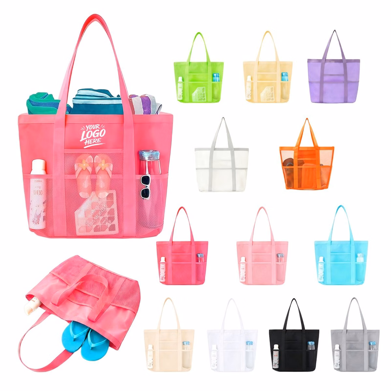 Large Mesh Beach Tote Multi Pocket Travel Swim Bag