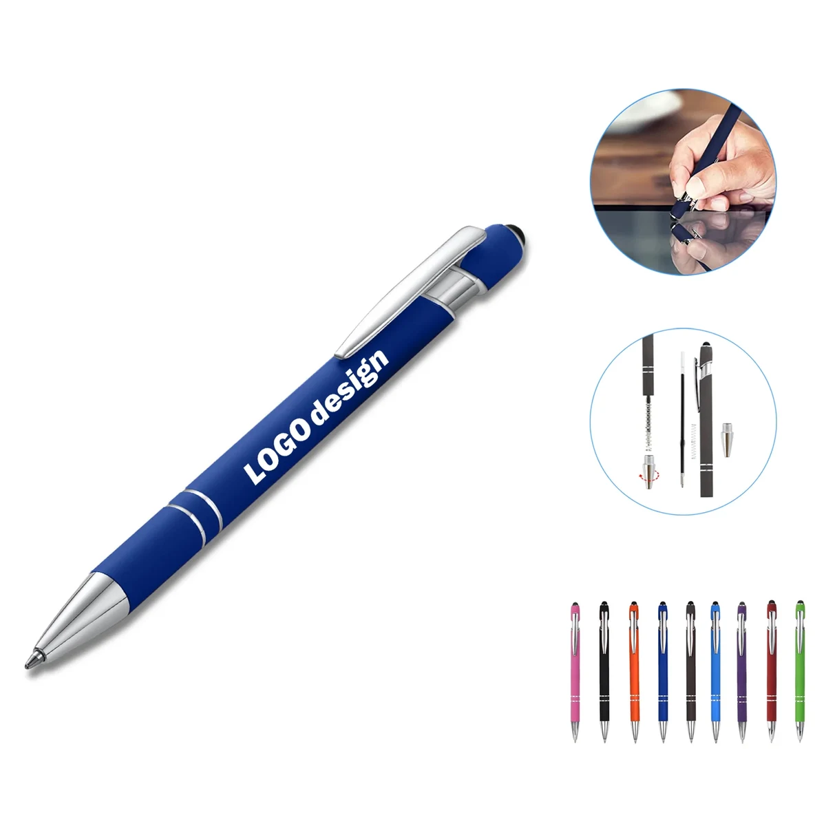 Metal Ballpoint Pen with Stylus Tip Blue Ink or black 1