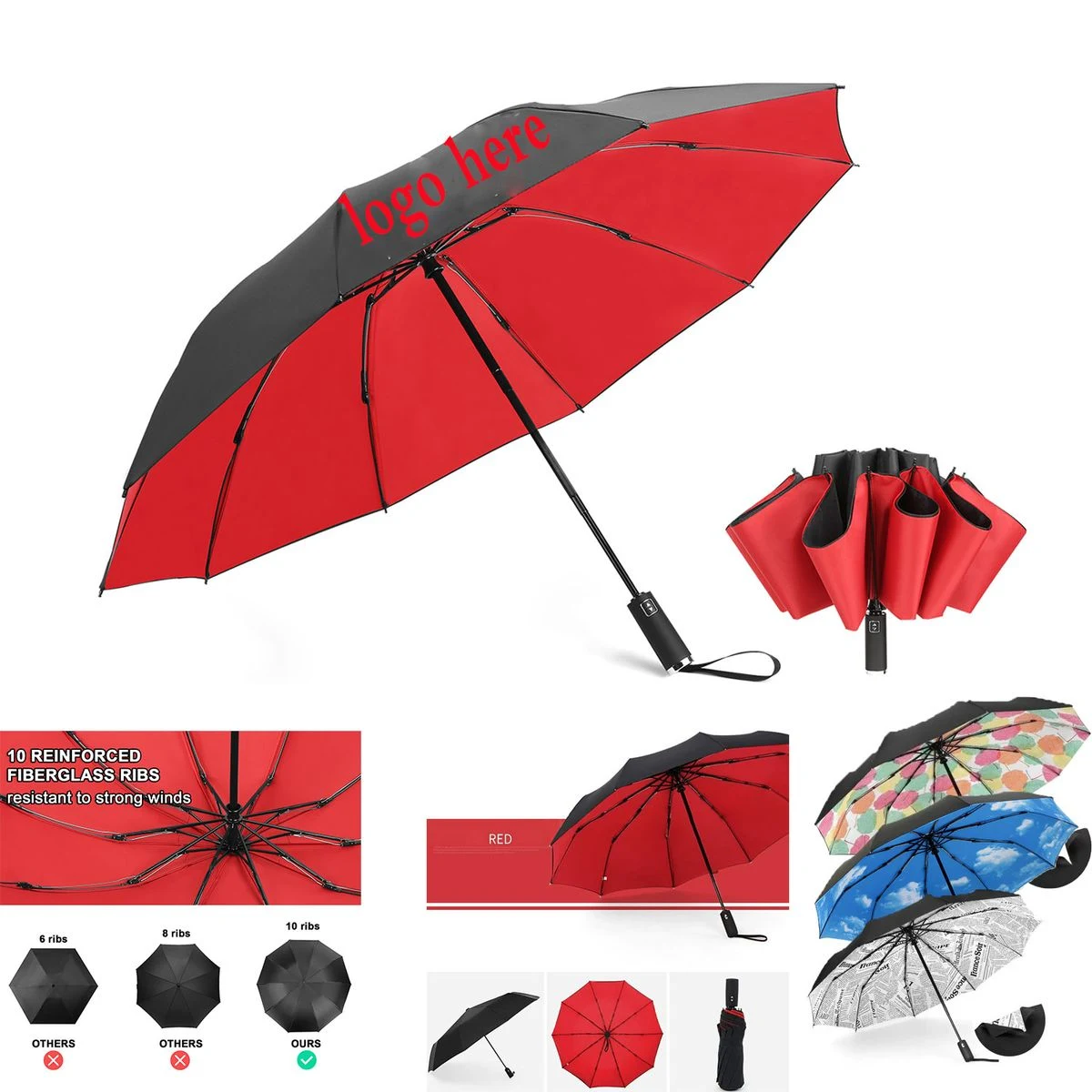46" Dual-Hue Inverted Folding Umbrella
1