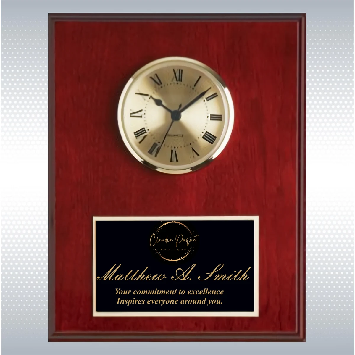 Mahogany Finish Solid Wood Plaque W/ Clock 1