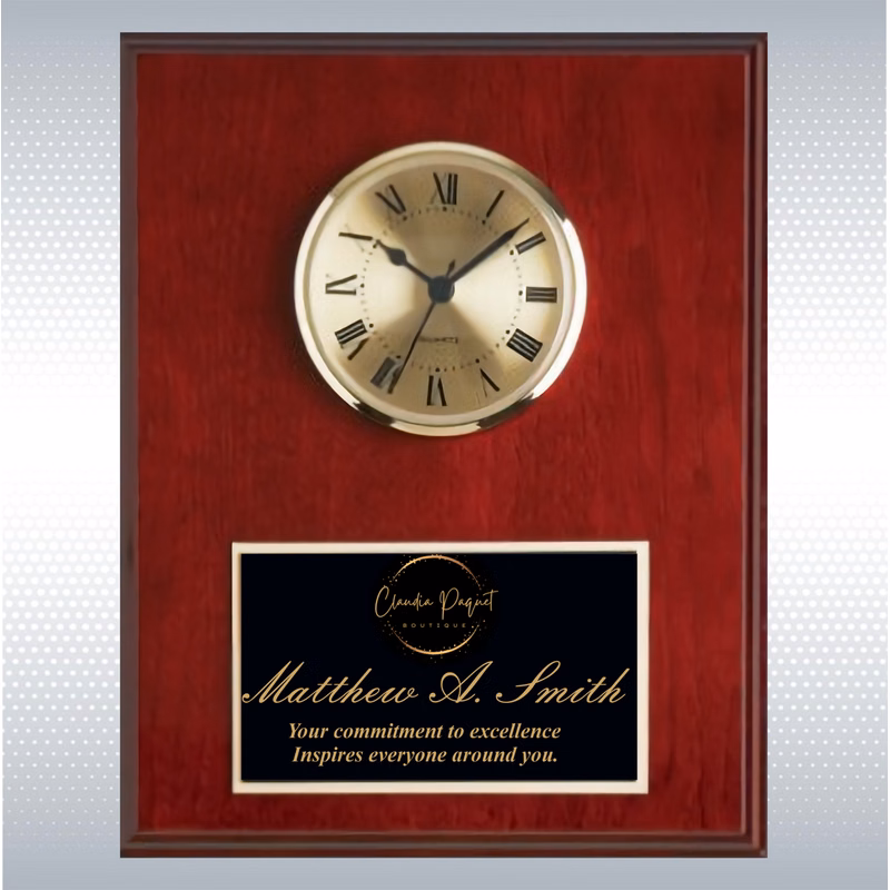 Mahogany Finish Solid Wood Plaque W/ Clock