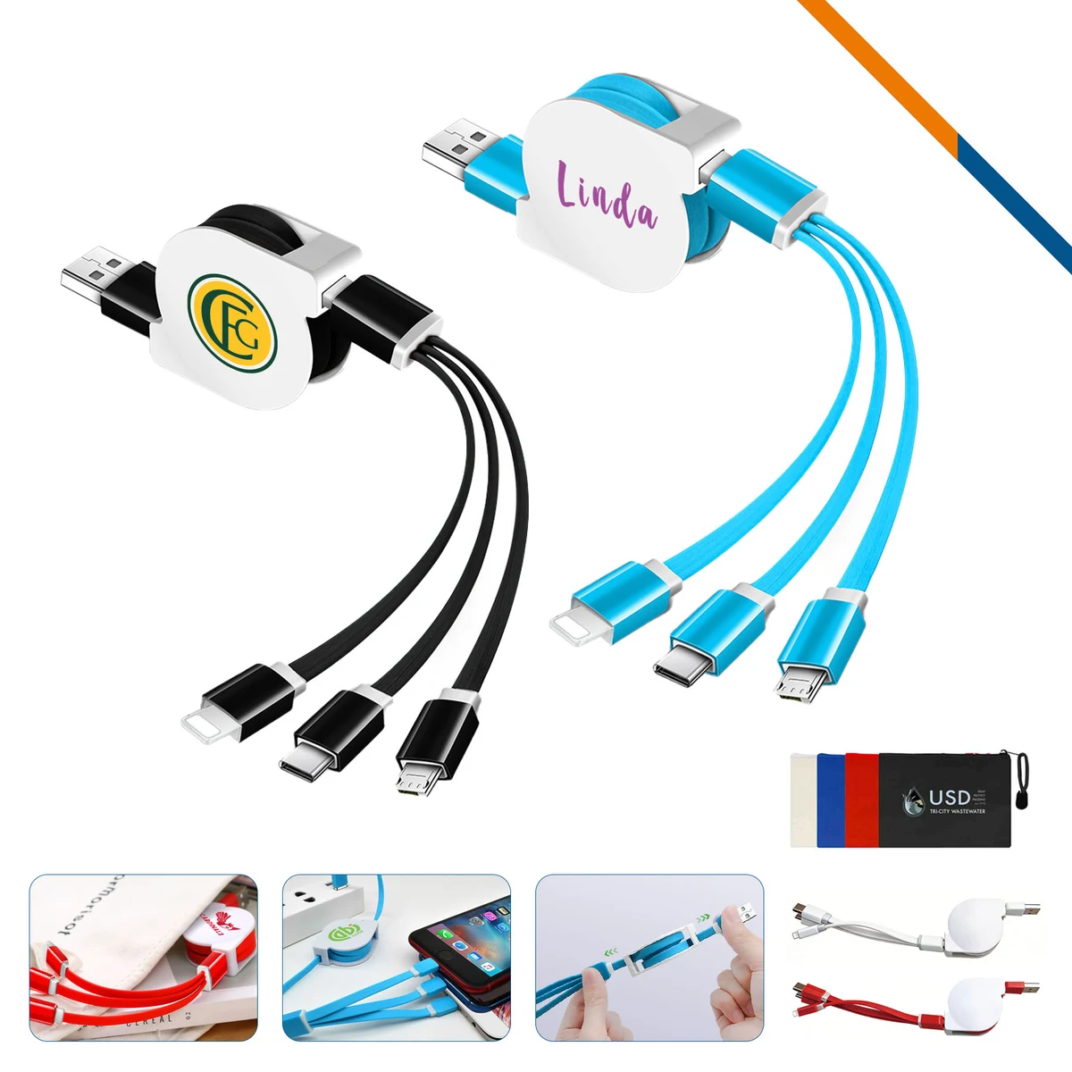 Cardinal 3in1 Retractable Fast Charging Cable 1