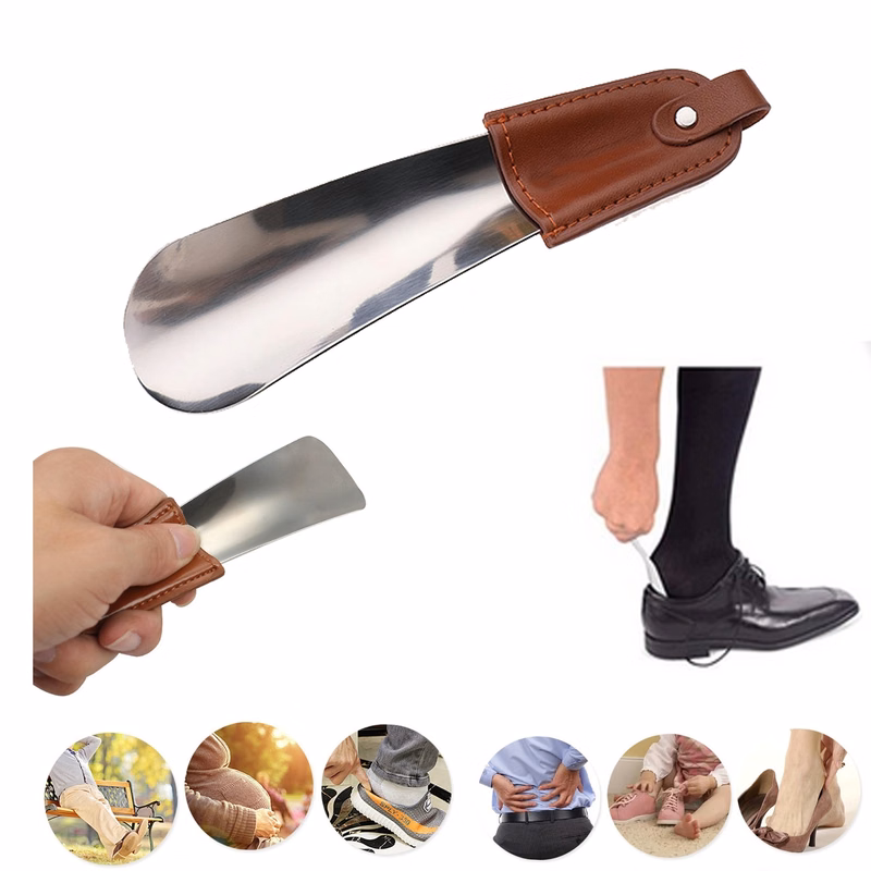 Stainless Steel Shoehorn Whit Leather Cover