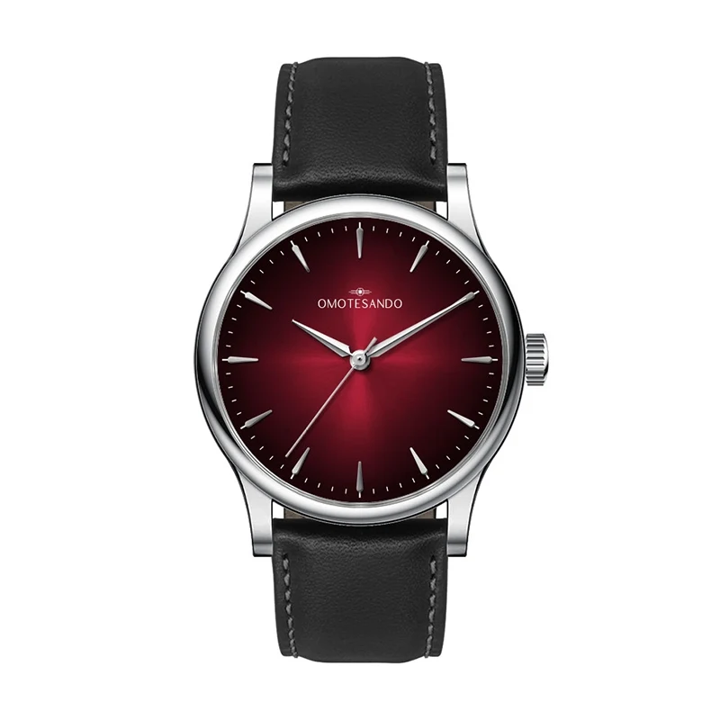 Watch Creations 38MM, 3 HAND, STAINLESS STEEL CASE, RED GRADIENT COLOR DIAL W/ APPLIED INDEXES, BLACK LEATHER STRAP 1