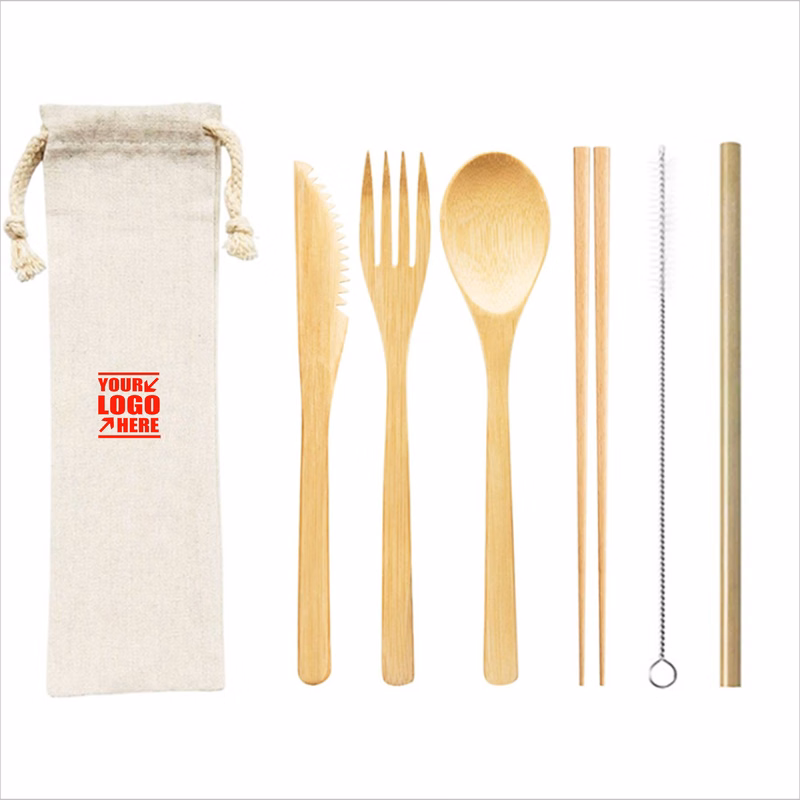 Bamboo Utensils 6 Set Knits With Pouch