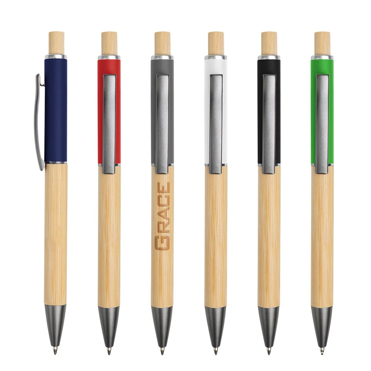 Retractable Bamboo Business Ballpoint Pen, custom pen with logo imprint 1