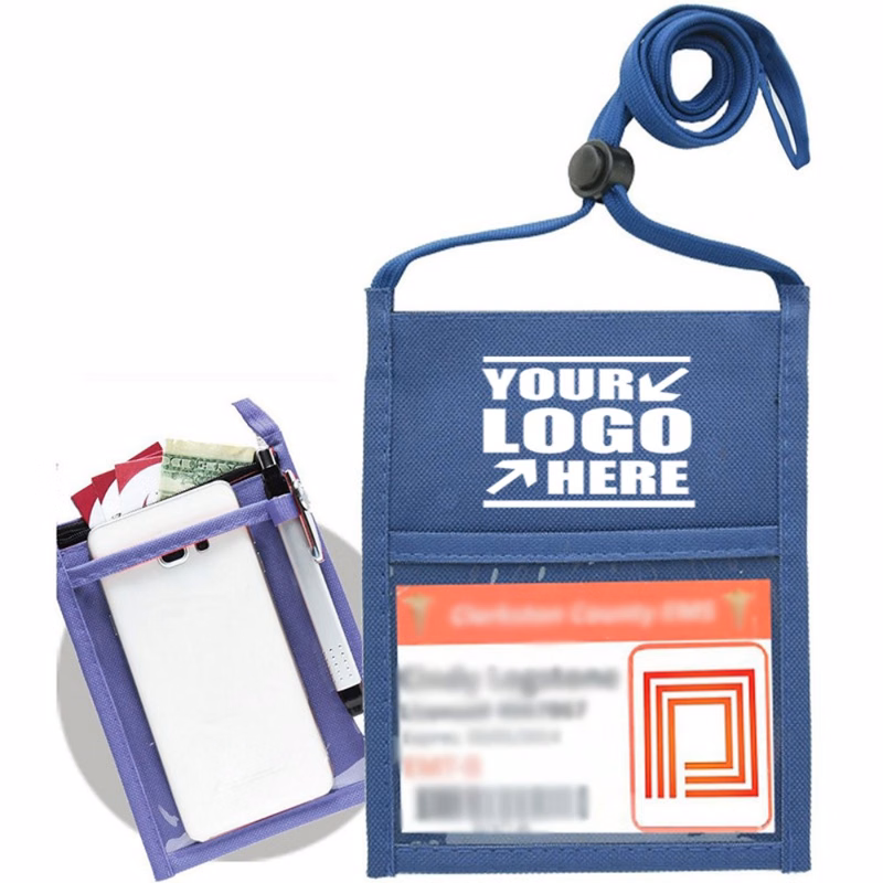 Zippered Waterproof Oxford Badge Holder with Lanyard
