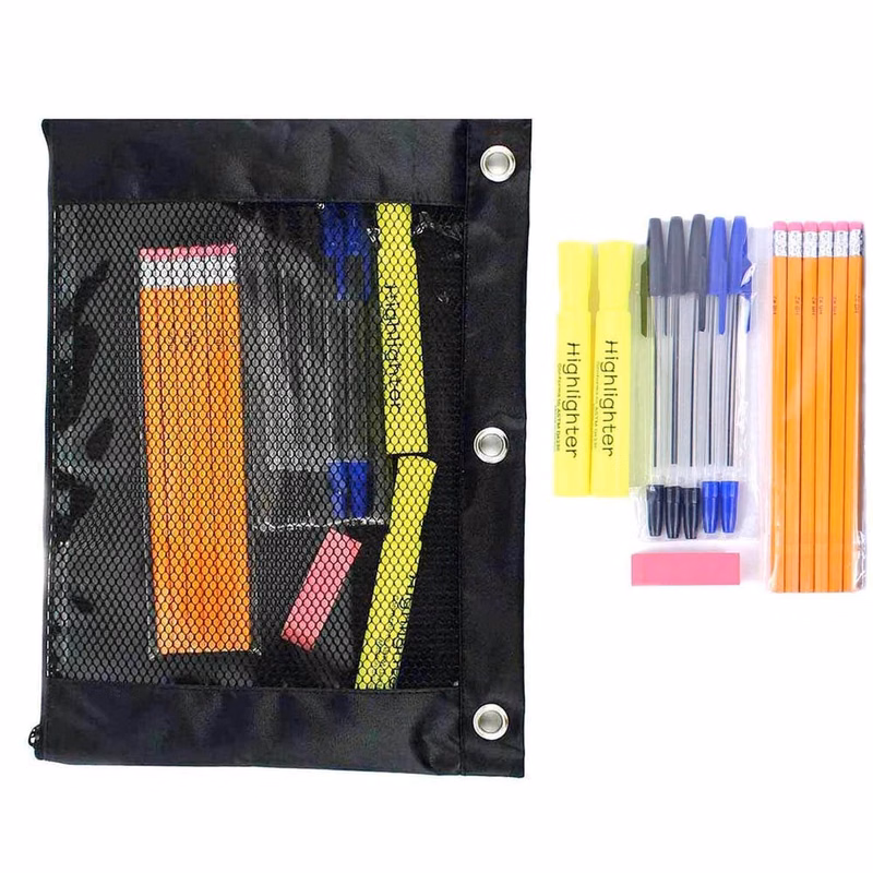 Basic High School Pencil Pouch Kits - 15 Piece Prefilled Assorted
