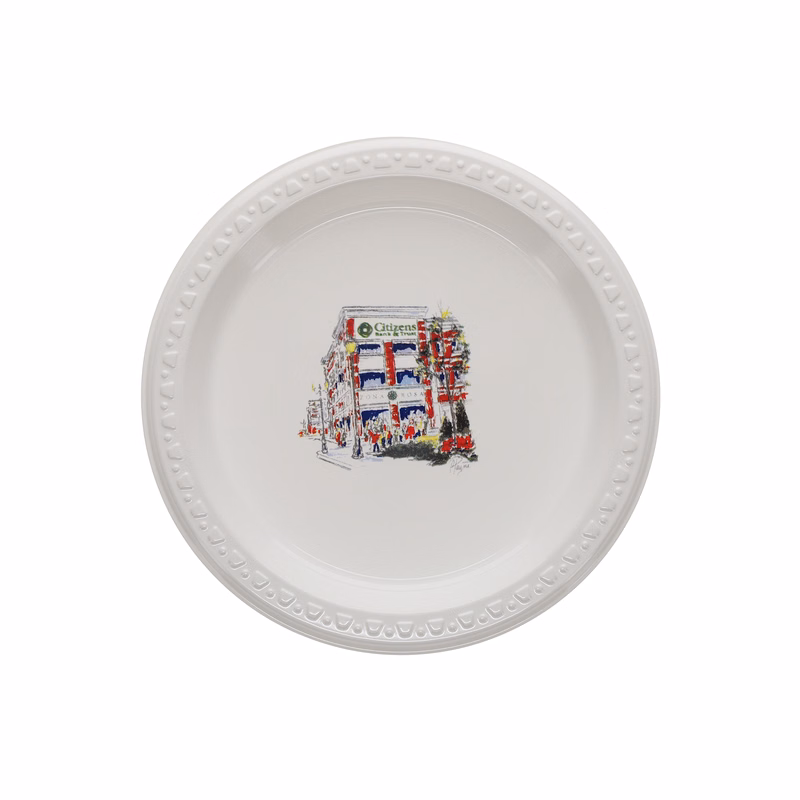 7.000" Plain Medium Weight Plastic Plate Round White Tradition Print