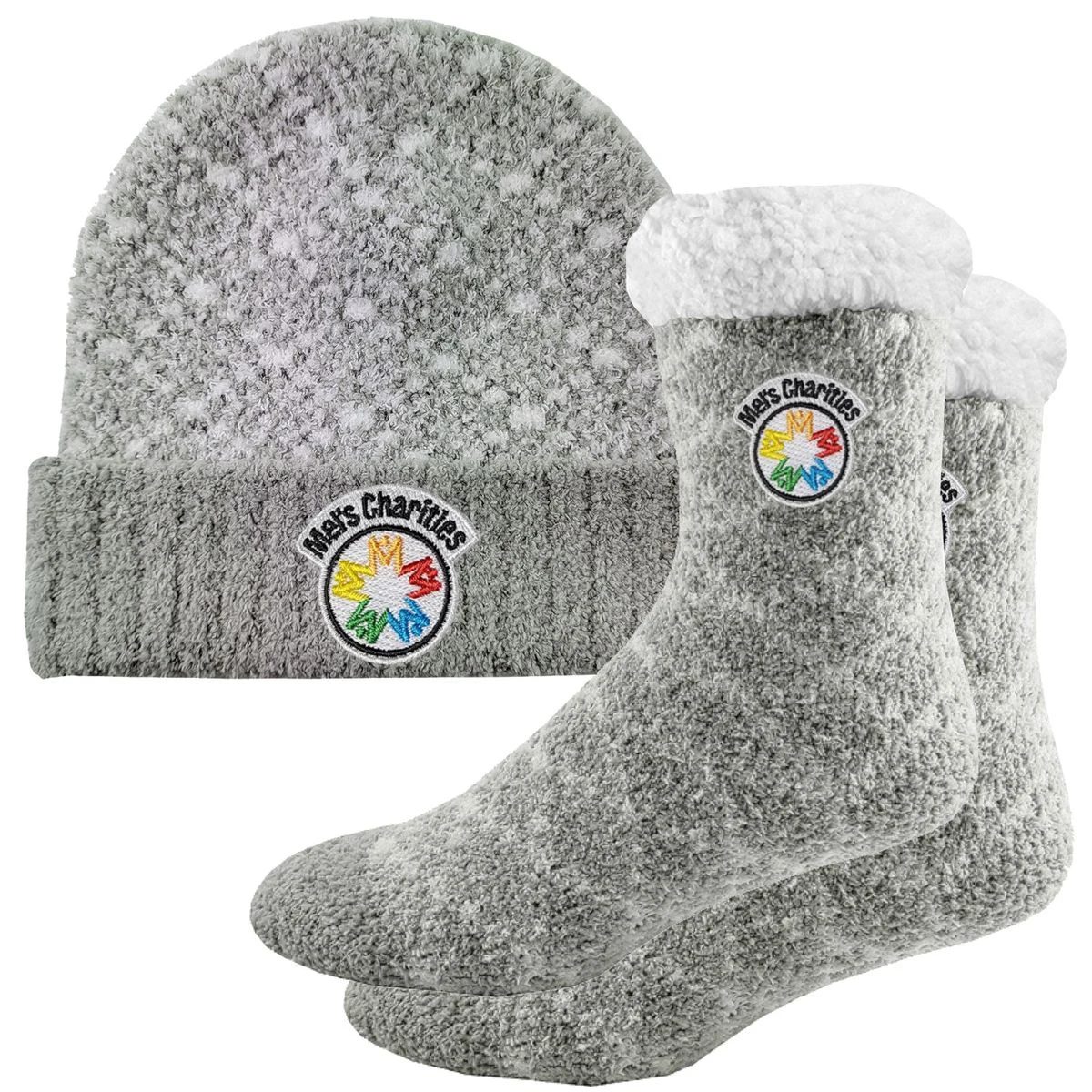 Rolled Fuzzy Beanie Cap & Sherpa Lined Fuzzy Socks Combo 1