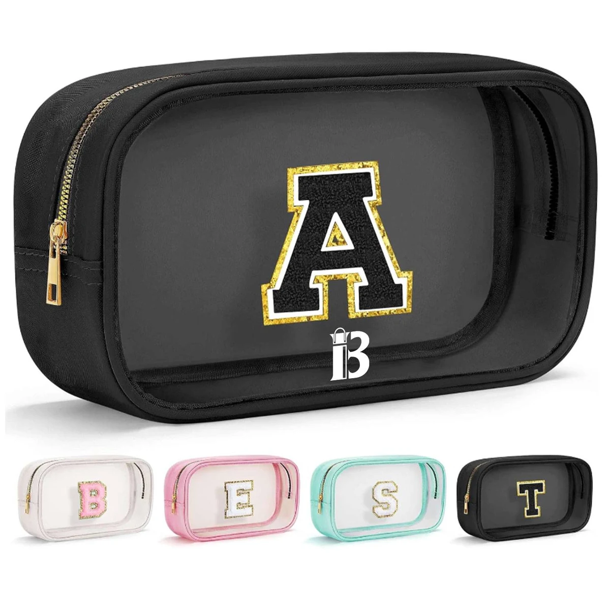 PVC and PU Leather Clear Makeup Bag W/ Initial Letter 1