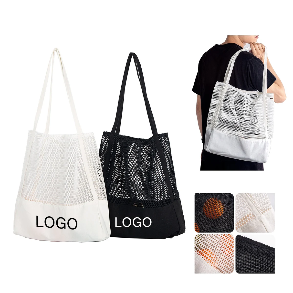Canvas Mesh Shopping Bag, custom tote bag with logo imprint 1