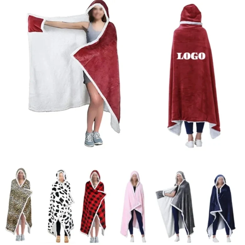 Sherpa Wearable Hoodie Blanket, custom hoodie or sweatshirt with logo imprint 1
