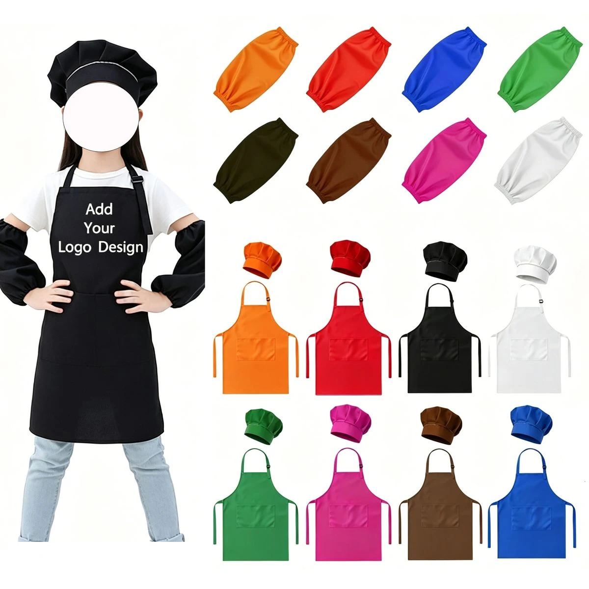 Professional Kids' Apron & Chef Hat Set Custom Logo 1