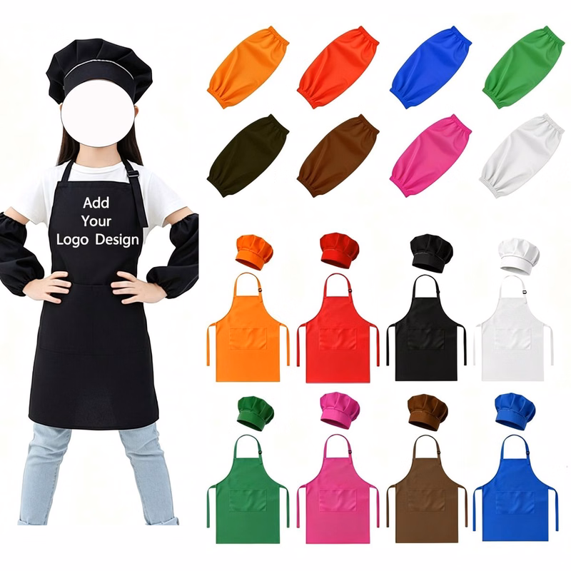 Professional Kids' Apron & Chef Hat Set Custom Logo