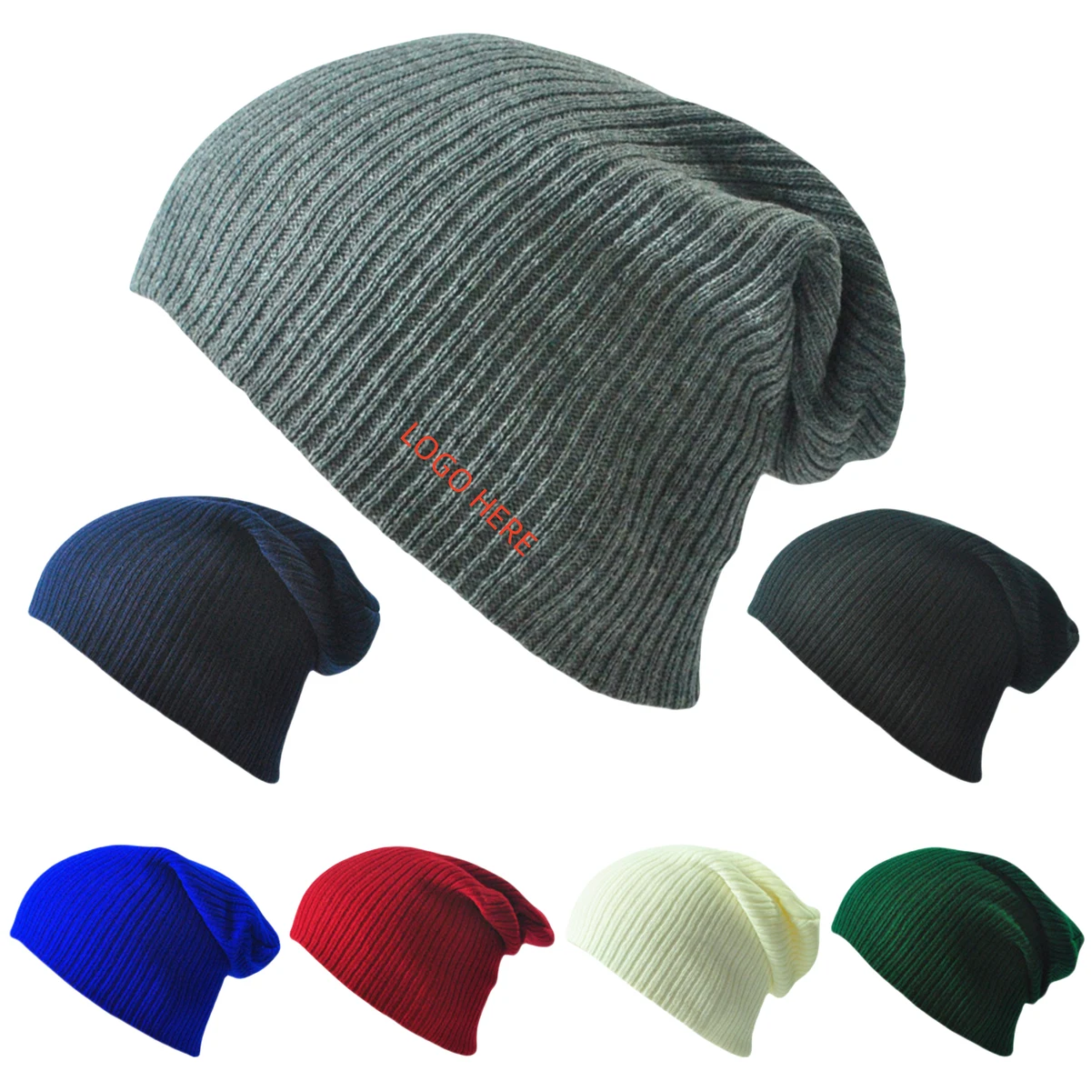 Pure Color Acrylic Striped Slouch Beanies 1