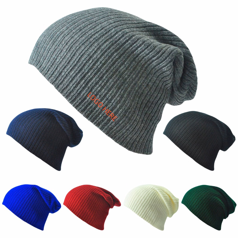 Pure Color Acrylic Striped Slouch Beanies