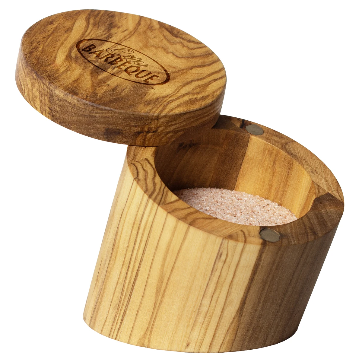 Rock & Branch® Olive Wood Angled Salt Box with Magnetic Swivel Lid 1