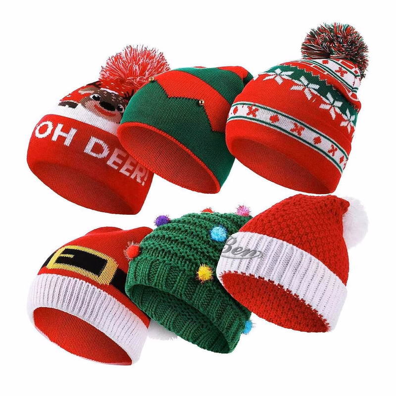Six-piece Christmas knitted hat set