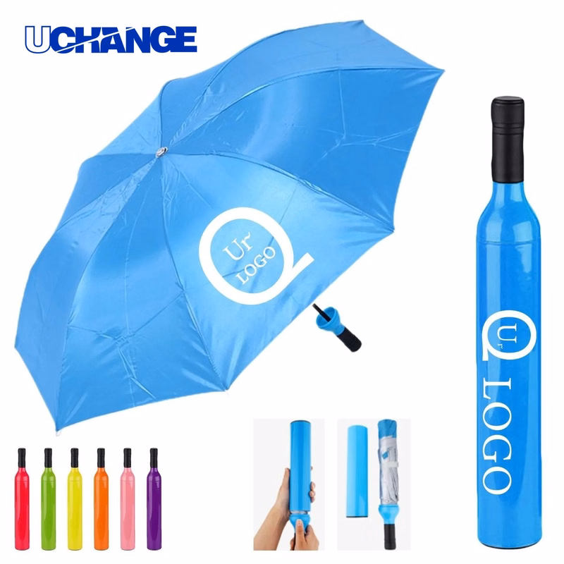 Wine Bottle-Shaped Folding Umbrella Creative Gift Design