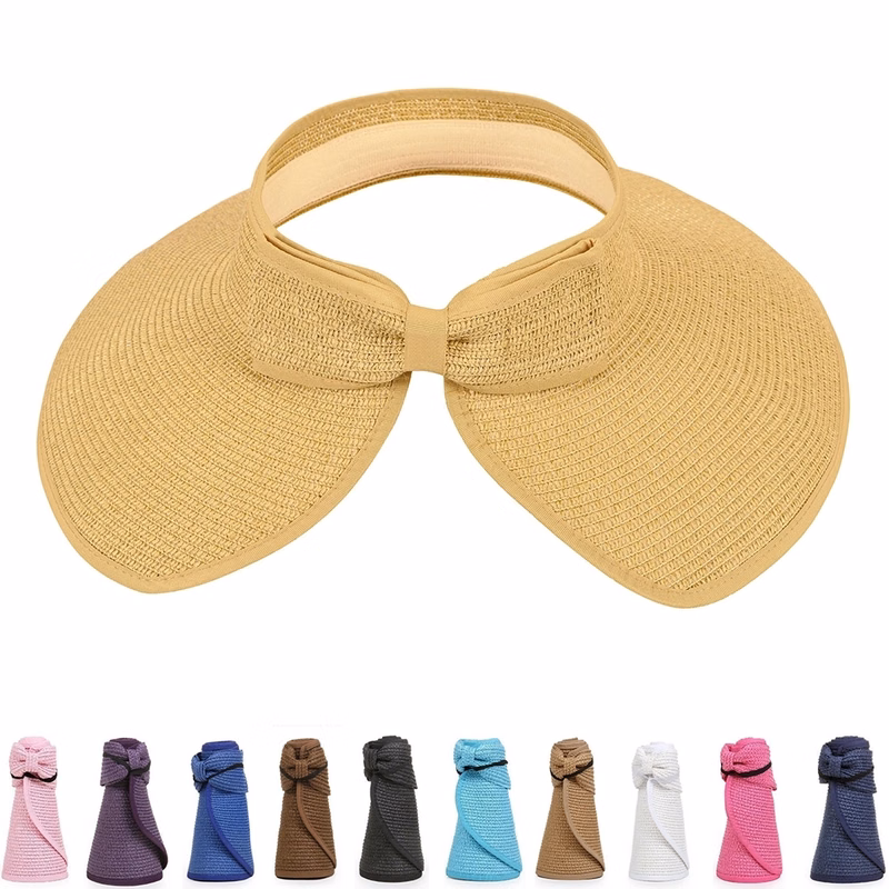 Women's Wide Brim Roll-up Straw Sun Hat Beach Visor