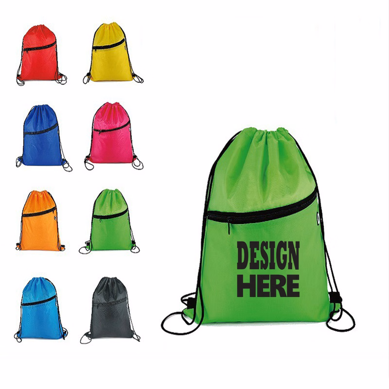 Polyester Oxford Zipper Drawstring Backpack