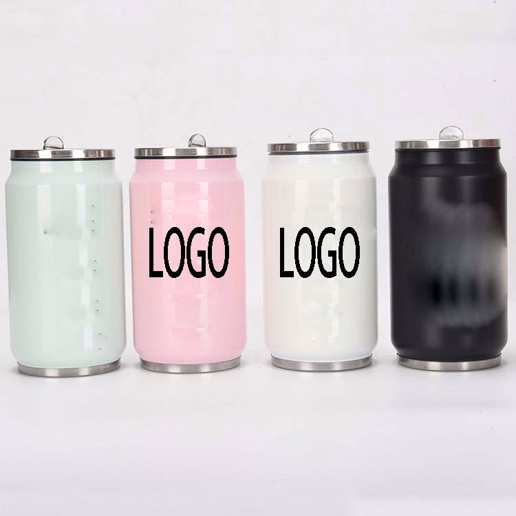 Can Shape Stainless Steel Insulated Water Bottle w/ Straws---10 oz