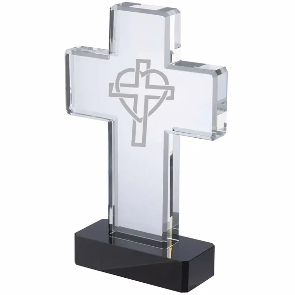 Crystal Cross Awards On Black Pedestal Base