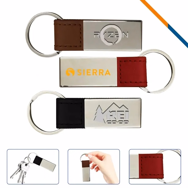 Custom Leather Key Tag 3.35 Inch Minimalist Rectangular — Multiple Color Branded Keychain
