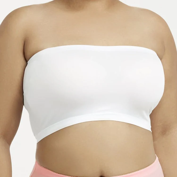 Women's Plus Size Seamless No Pad Tube Bras - White 1