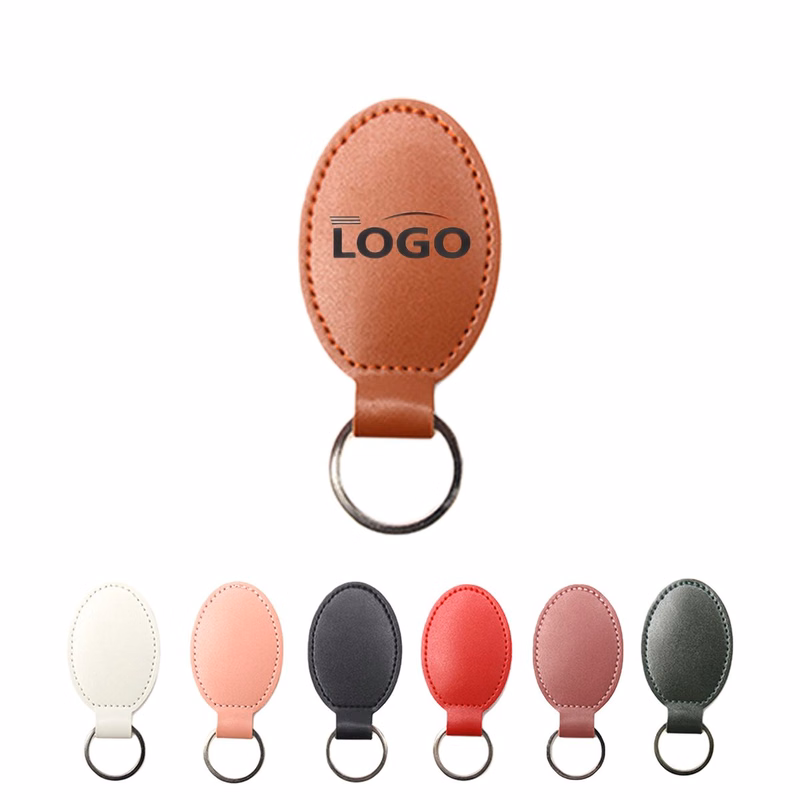 Elegant Oval Leather Keychain