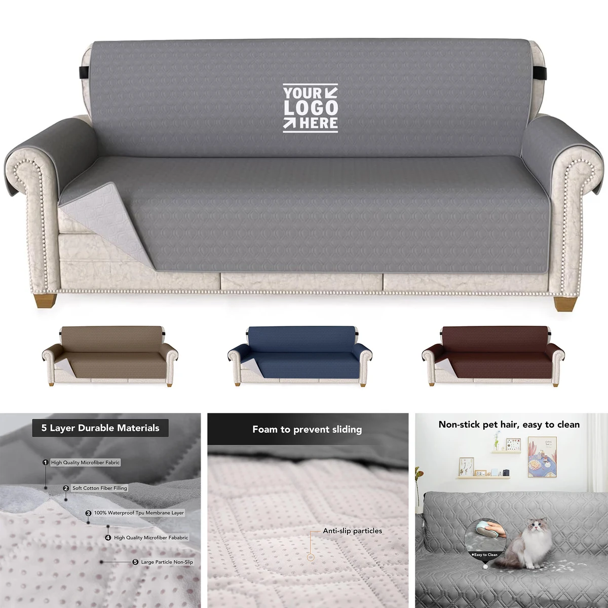 Chair Cover Water Resistant Sofa Slipcover Furniture Protector with Elastic Straps Non Slip Foam 1