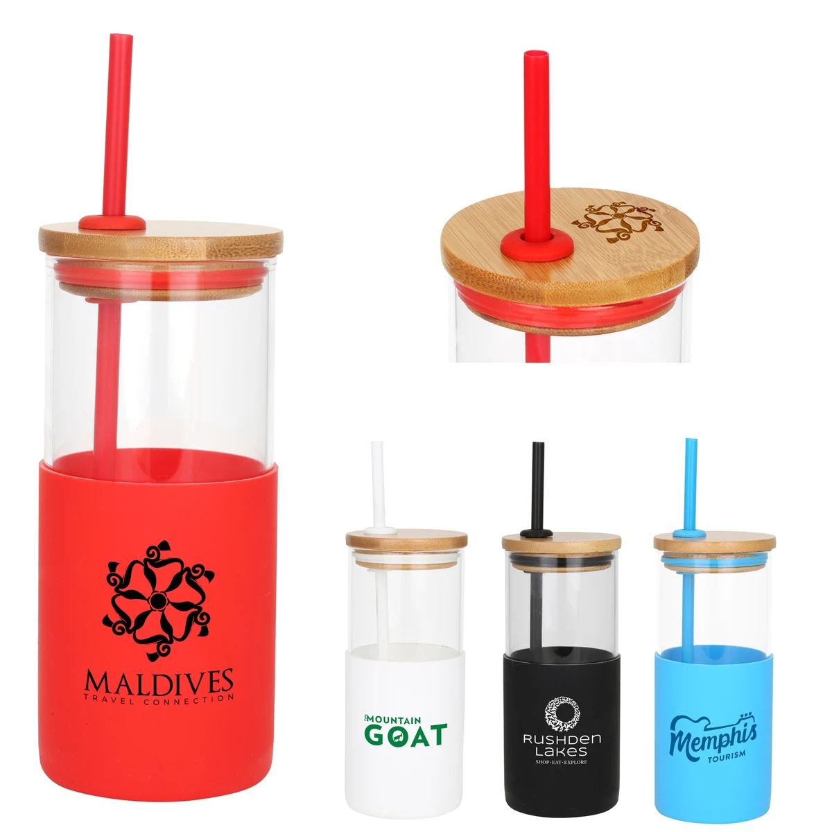 Barbados Glass Tumbler w/Bamboo Lid & Straw 1