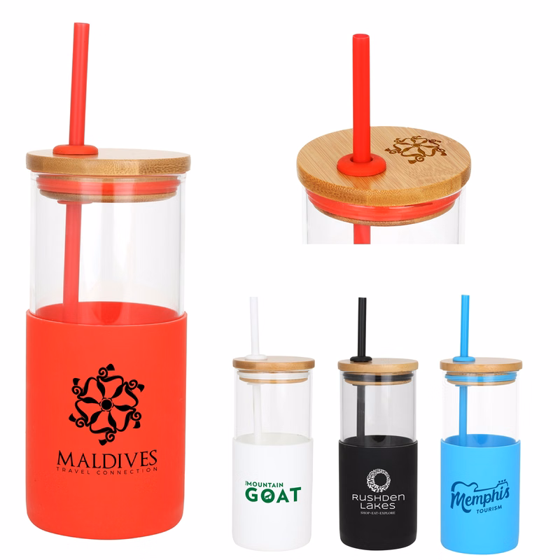 Barbados Glass Tumbler w/Bamboo Lid & Straw
